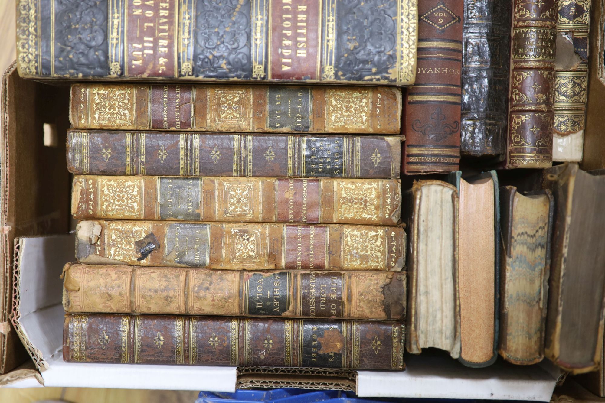 Three boxes of various decorative bindings